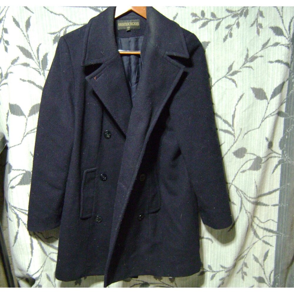 Kristen Blake Black Vintage 100% Wool Coat Sz 14 Open Front USA Made